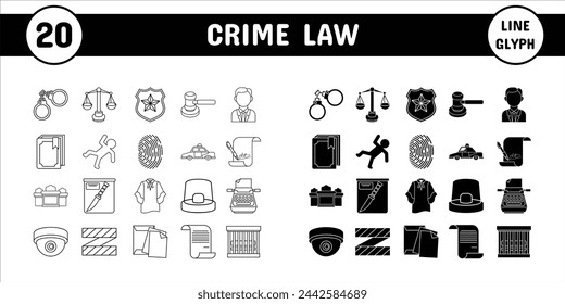 Crime Law Line Glyph Vector Illustration Icon Sticker Set Design Materials