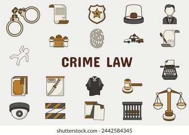 Crime Law Lineal Color Vector Illustration Icon Sticker Set Design Materials