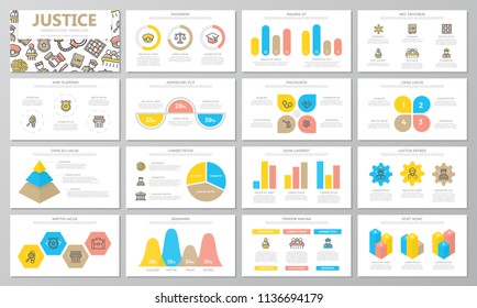 Crime, law, police and justice presentation templates elements on white background. Vector infographics, flyer and leaflet, corporate report, marketing, advertising, banner.