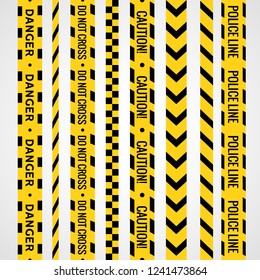 Crime line tape. Police danger caution vector yellow barrier. Not cross security line.