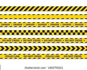 	
Crime line tape. Police danger caution vector yellow barrier. Not cross security line svg