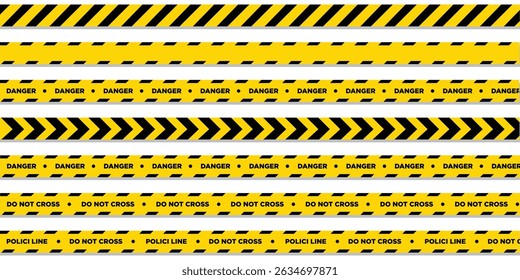 Crime line tape. Police danger caution vector yellow barrier. Not cross security line. vector illustration