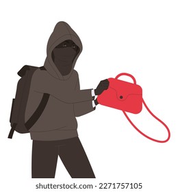 Crime with Man Criminal Stealing Bag Vector Illustration