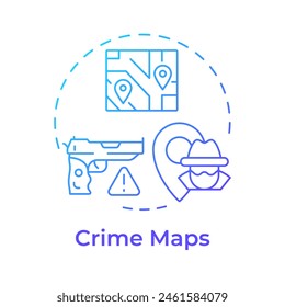 Crime maps blue gradient concept icon. Public safety. Regulation enforcement, online tool. Round shape line illustration. Abstract idea. Graphic design. Easy to use in infographic, presentation