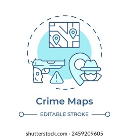 Crime maps soft blue concept icon. Public safety. Regulation enforcement, online tool. Round shape line illustration. Abstract idea. Graphic design. Easy to use in infographic, presentation