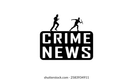 crime news, inscriptions, black isolated silhouette