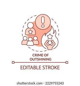 Crime of outshining red concept icon. Hidden limitation. Brain block abstract idea thin line illustration. Isolated outline drawing. Editable stroke. Arial, Myriad Pro-Bold fonts used