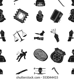 Crime pattern icons in black style. Big collection of crime vector symbol stock illustration