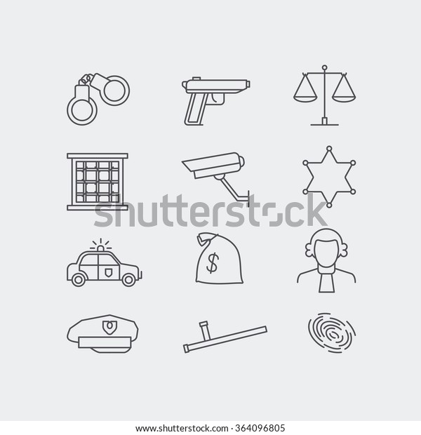 Crime and police line vector icons set.\
The legal system ,jale, police car and\
scales