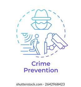 Ícone de conceito de gradiente azul de prevenção contra crimes. Benefício da segurança física. Controlar o acesso a áreas vulneráveis. Ilustração de linha de forma redonda. Ideia abstrata. Design gráfico. Fácil de usar no livreto
