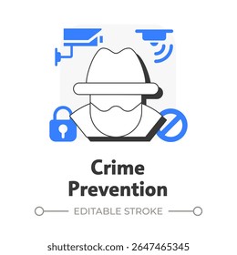 Ícone de conceito de esboço plano de prevenção de crimes. Benefício da segurança física. Controlar o acesso a áreas vulneráveis. Ilustração de linha moderna com glifos azuis. Visual conceitual. Fácil de editar