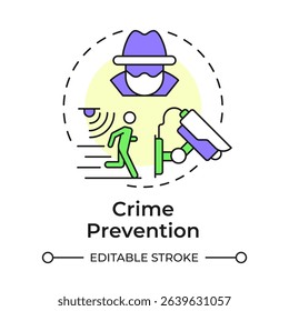 Crime prevention multi color concept icon. Benefit of physical security. Controlling access to vulnerable areas. Round shape line illustration. Abstract idea. Graphic design. Easy to use in booklet