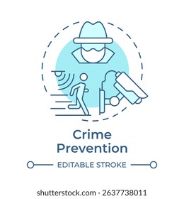 Crime prevention soft blue concept icon. Benefit of physical security. Controlling access to vulnerable areas. Round shape line illustration. Abstract idea. Graphic design. Easy to use in booklet