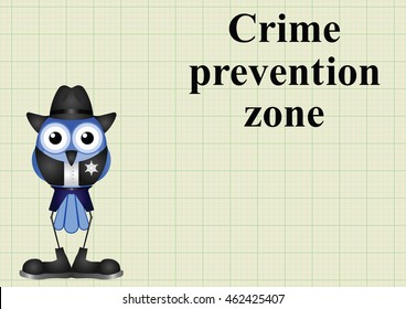 Crime prevention zone USA with sheriff on graph paper background with copy space for own text