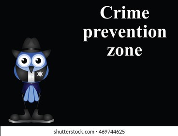 Crime prevention zone USA with sheriff on black background with copy space for own text