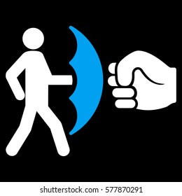 Crime Protection vector icon. Flat bicolor blue and white symbol. Pictogram is isolated on a black background. Designed for web and software interfaces.
