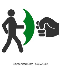 Crime Protection vector icon. Flat bicolor green and gray symbol. Pictogram is isolated on a white background. Designed for web and software interfaces.