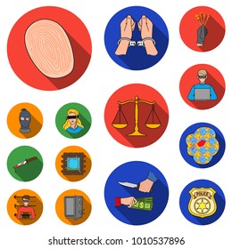 Crime and Punishment flat icons in set collection for design.Criminal vector symbol stock web illustration.