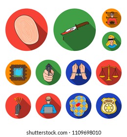Crime and Punishment flat icons in set collection for design.Criminal vector symbol stock web illustration.