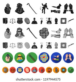 Crime and Punishment flat icons in set collection for design.Criminal vector symbol stock web illustration.