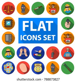 Crime and Punishment flat icons in set collection for design.Criminal vector symbol stock web illustration.