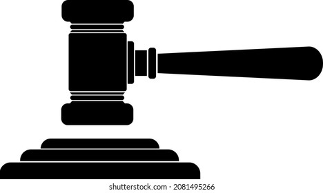 Crime and punishment icon, black silhouette. A hammer for the judge. Highlighted on a white background. Vector illustration. A series of business icons.