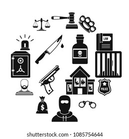 Crime and punishment icons set in simple style. Law and order set collection vector illustration