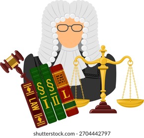Crime and Punishment Vector Concept with Flat Icons for Flyer, Poster, Web Site, Advertising Like Judge, Gavel, Scales and Law Books.