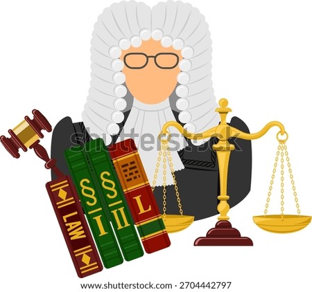 Crime and Punishment Vector Concept with Flat Icons for Flyer, Poster, Web Site, Advertising Like Judge, Gavel, Scales and Law Books.