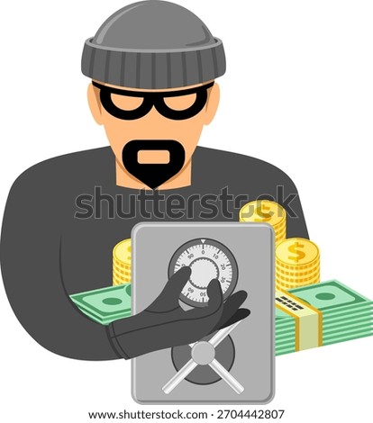 Crime and Punishment Vector Concept with Flat Icons for Flyer, Poster, Web Site, Advertising Like Robber, Safe and Money.