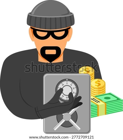 Crime and Punishment Vector Concept with Flat Icons for Flyer, Poster, Web Site, Advertising Like Robber, Safe and Money.