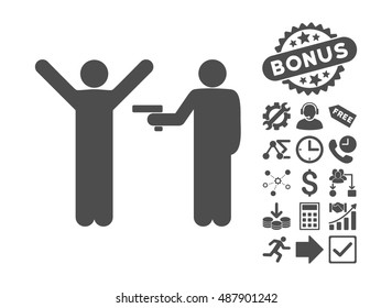 Crime Robbery icon with bonus icon set. Vector illustration style is flat iconic symbols, gray color, white background.