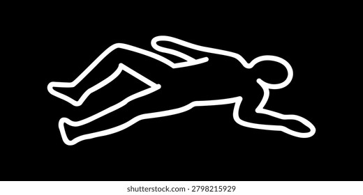 Crime Scene Chalk Outline Body Silhouette Black White Investigation Death Vector Illustration Design