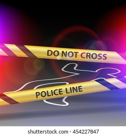 Crime scene. Do not cross. Yellow warning tape. Stock vector illustration