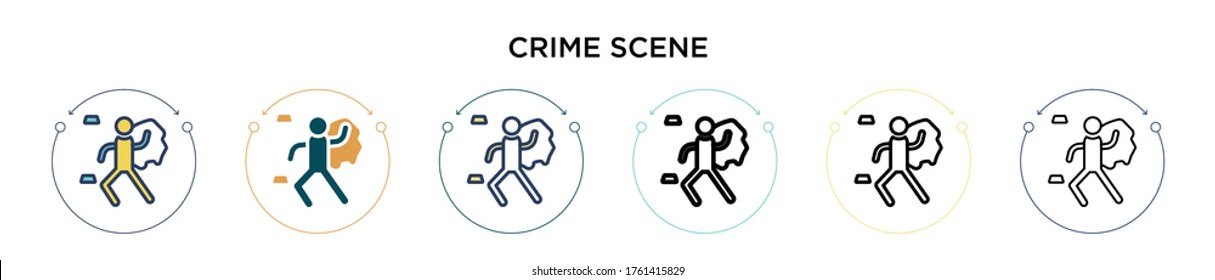 Crime scene icon in filled, thin line, outline and stroke style. Vector illustration of two colored and black crime scene vector icons designs can be used for mobile, ui, web