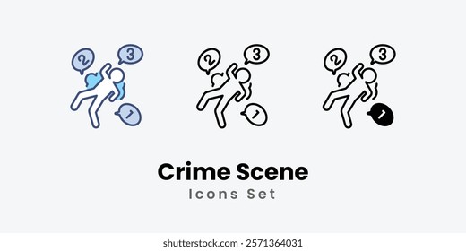 Crime Scene Icons thin line and glyph vector icon stock illustration