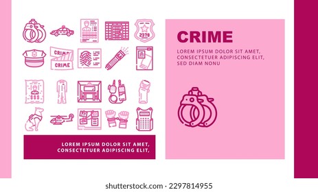 crime scene police criminal landing web page header vector. evidence murder, detective tape, law information, board violence, data dark cyber crime scene police criminal color line illustrations
