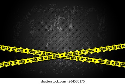 crime scene and police line on steel grunge texture background