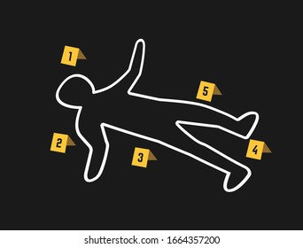 Crime Scene With Police Tape Flat Icon. Vector