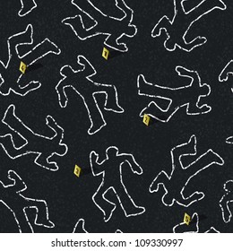 Crime scene seamless pattern with locations of evidence. Vector illustration, EPS10