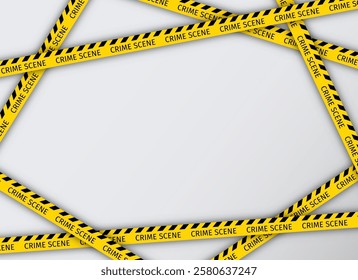 Crime scene tape border. Warning tapes lines for restriction of crime places. Seamless barrier borders for criminal accident zones. Yellow striped police ribbon. Vector illustration.