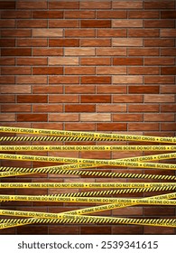 Crime scene tape on bricks background. Vector illustration.