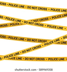 Crime Scene Yellow Tape, Police Line Do Not Cross Tape. Cartoon Flat-style. Vector Illustration. White Background.