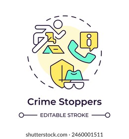 Crime stoppers multi color concept icon. Public safety organization. Incident prevention. Round shape line illustration. Abstract idea. Graphic design. Easy to use in infographic, presentation