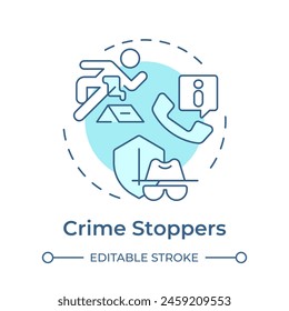 Crime stoppers soft blue concept icon. Public safety organization. Incident prevention. Round shape line illustration. Abstract idea. Graphic design. Easy to use in infographic, presentation