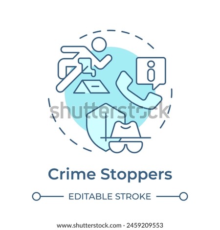Crime stoppers soft blue concept icon. Public safety organization. Incident prevention. Round shape line illustration. Abstract idea. Graphic design. Easy to use in infographic, presentation