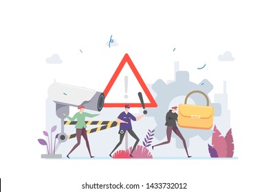 Crime Surveillance Vector Illustration Concept Showing a police catching a bad guy with a help of surveillance cctv camera, Suitable for landing page, ui, web, App intro card, editorial, flyer