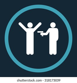 Crime vector icon. This rounded flat symbol is drawn with blue and white colors on a dark blue background.
