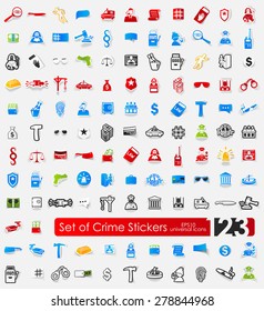 crime vector sticker icons with shadow. Paper cut