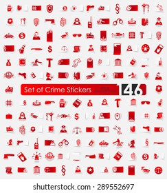 crime vector sticker icons with shadow. Paper cut